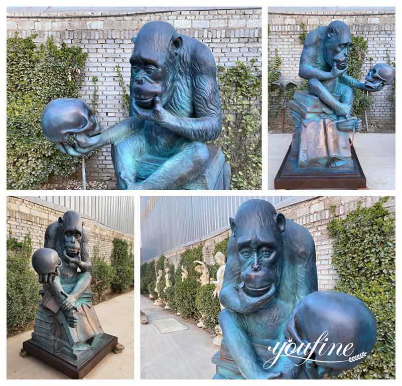 Antique Bronze Ape with Skull Statues Garden Decor for Sale BOK1-008 - University & School Sculpture - 1