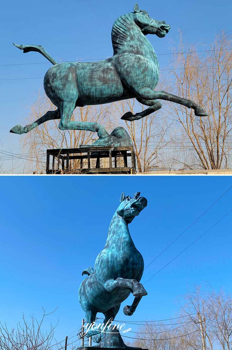 Outdoor Antique Bronze Running Horse Statue Sqaure Decor on Sale BOK1-009 - Bronze Horse Statues - 1