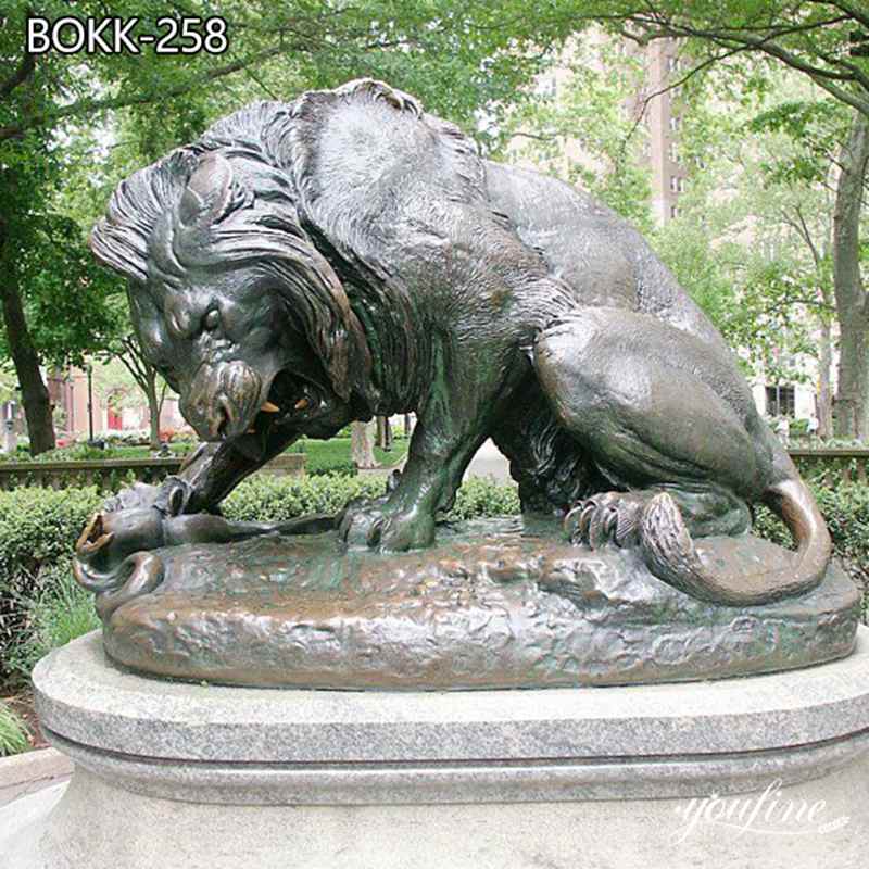 Lion Crushing a Serpent Animal Garden Statues for Sale BOKK-258 - Bronze Lion Statues - 1