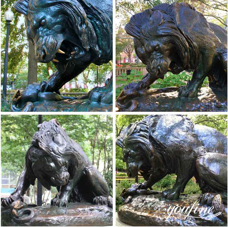 Lion Crushing a Serpent Animal Garden Statues for Sale BOKK-258 - Bronze Lion Statues - 3