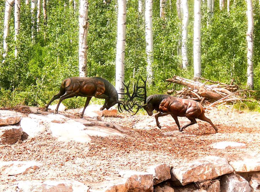 Bronze Fighting Bull Elk Sculpture BOKK-267 - Bronze Deer Sculpture - 7