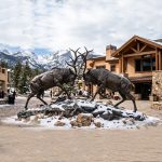 wildlife Bronze Fighting Bull Elk Sculpture