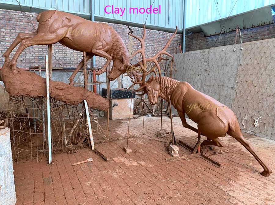 Bronze Fighting Bull Elk Sculpture BOKK-267 - Bronze Deer Sculpture - 5