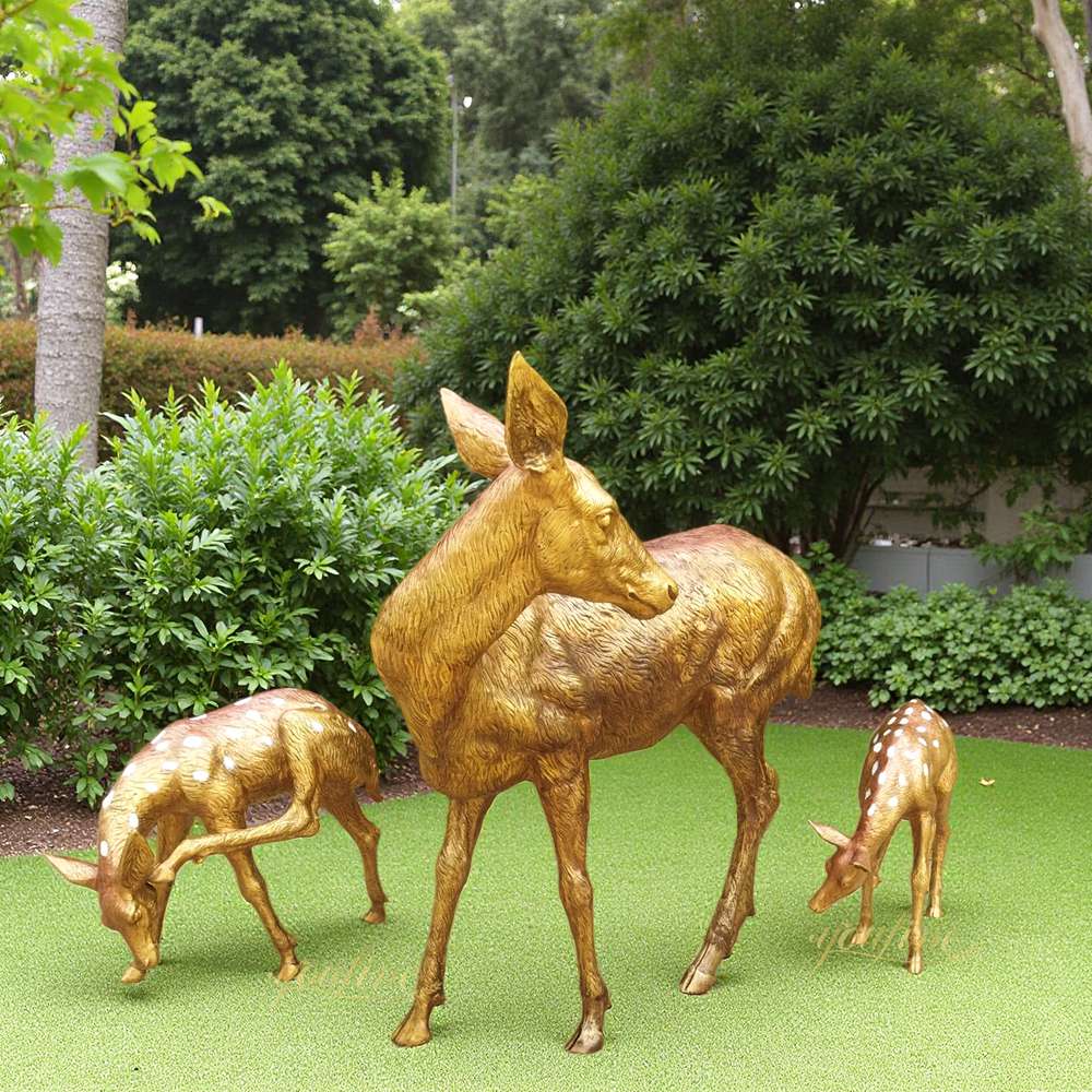 Outdoor Garden Bronze Doe and Fawn Statues BOKK-285 - Bronze Deer Sculpture - 2 Doe and Fawn Statues