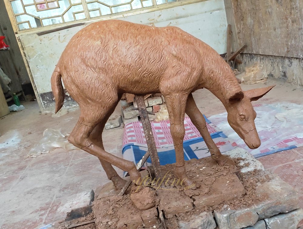 Outdoor Garden Bronze Doe and Fawn Statues BOKK-285 - Bronze Deer Sculpture - 7 Doe and Fawn sculpture clay model