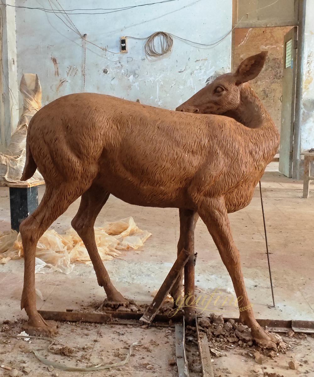 Outdoor Garden Bronze Doe and Fawn Statues BOKK-285 - Bronze Deer Sculpture - 6 Doe and Fawn statue clay model