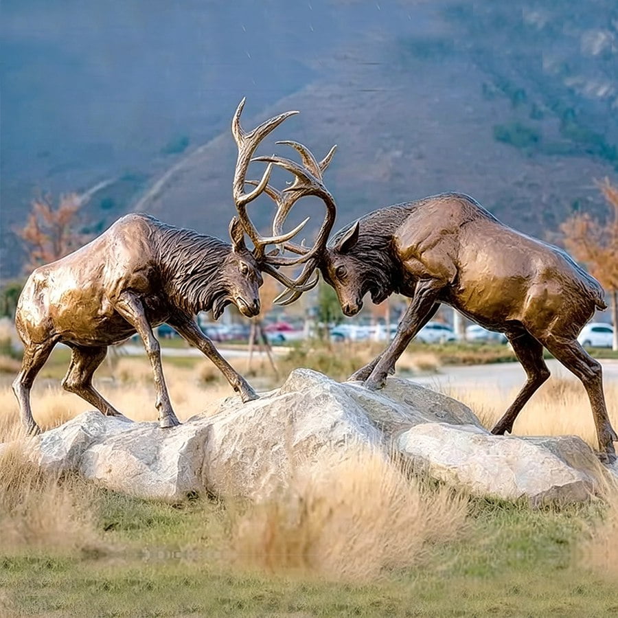 wildlife Fighting Elk Sculpture in the wild