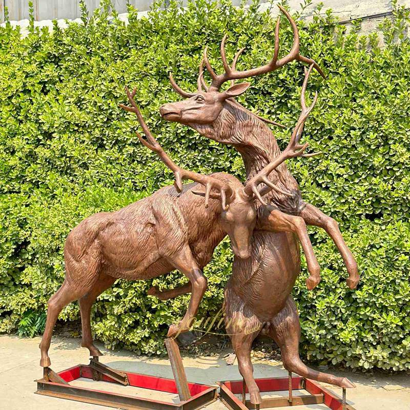 Fighting Life Size Elk Statues for Sale BOKK-277 - Bronze Deer Sculpture - 2 bronze Fighting Life Size Elk Statues for Sale