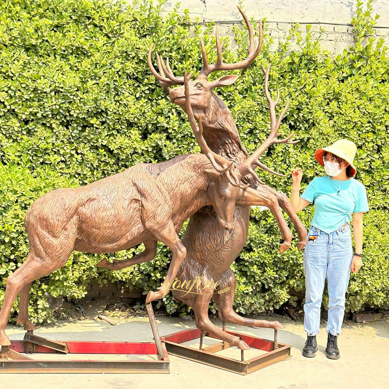 Fighting Life Size Elk Statues for Sale BOKK-277 - Bronze Deer Sculpture - 3 bronze Fighting Life Size Elk Statues