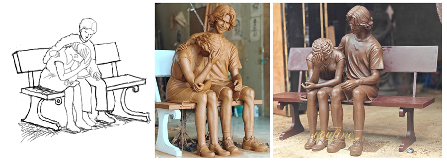YouFine Bronze Gallery From Design Drawings to Clay Model to Finished Bronze Sculpture The Loving Couple Sculpture