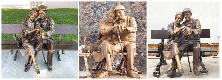 YouFine Bronze Gallery From Design Drawings to Clay Model to Finished Bronze Sculpture The Loving Old Couple Sculpture