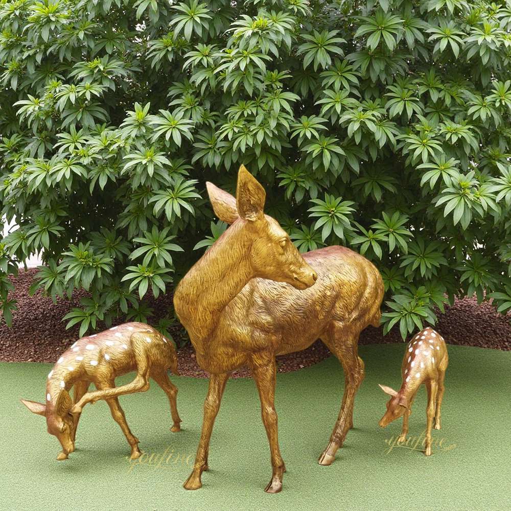 Garden Bronze Doe and Fawn sculpture