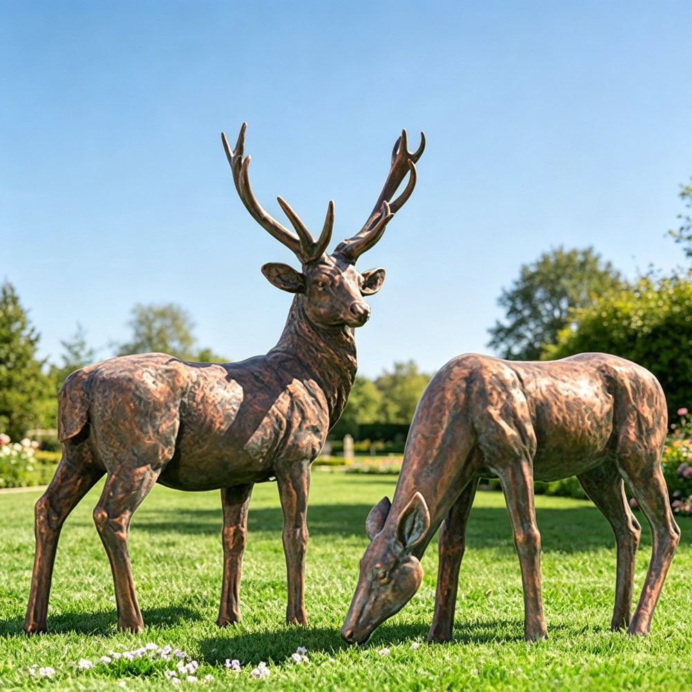 Life Size Couple Metal Deer Statue for garden