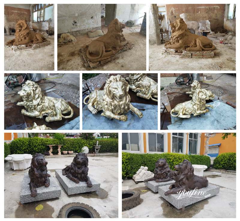 Antique Bronze Lion Statues Outdoor Manufactured  Crafts Cast Decor for Sale BOKK-944 - Bronze Lion Statues - 3