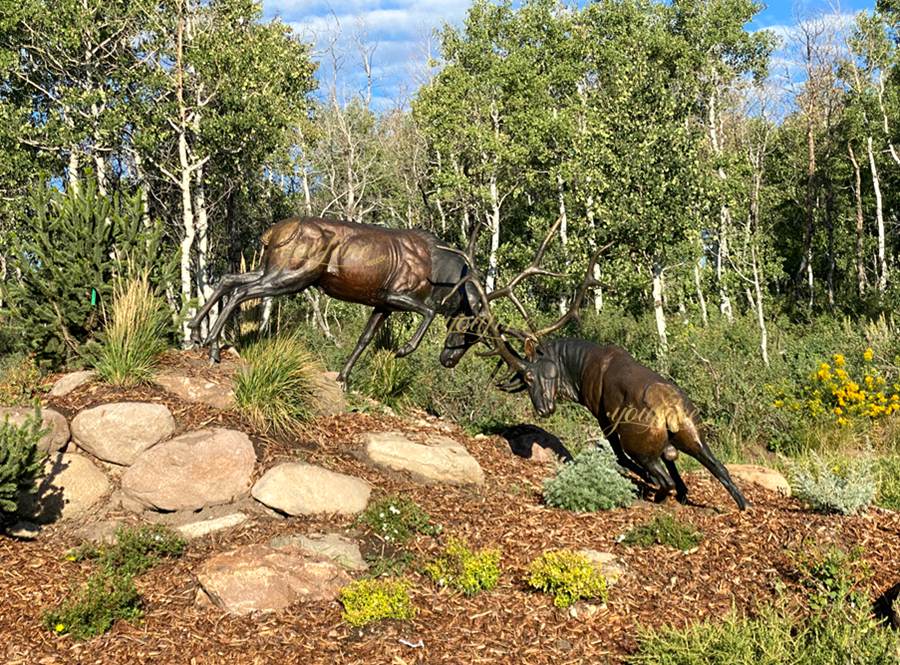 Bronze Fighting Bull Elk Sculpture BOKK-267 - Bronze Deer Sculpture - 6