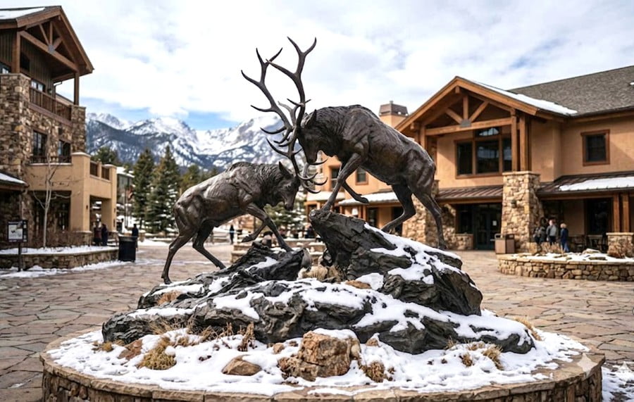wildlife large Bronze Fighting Bull Elk Sculpture