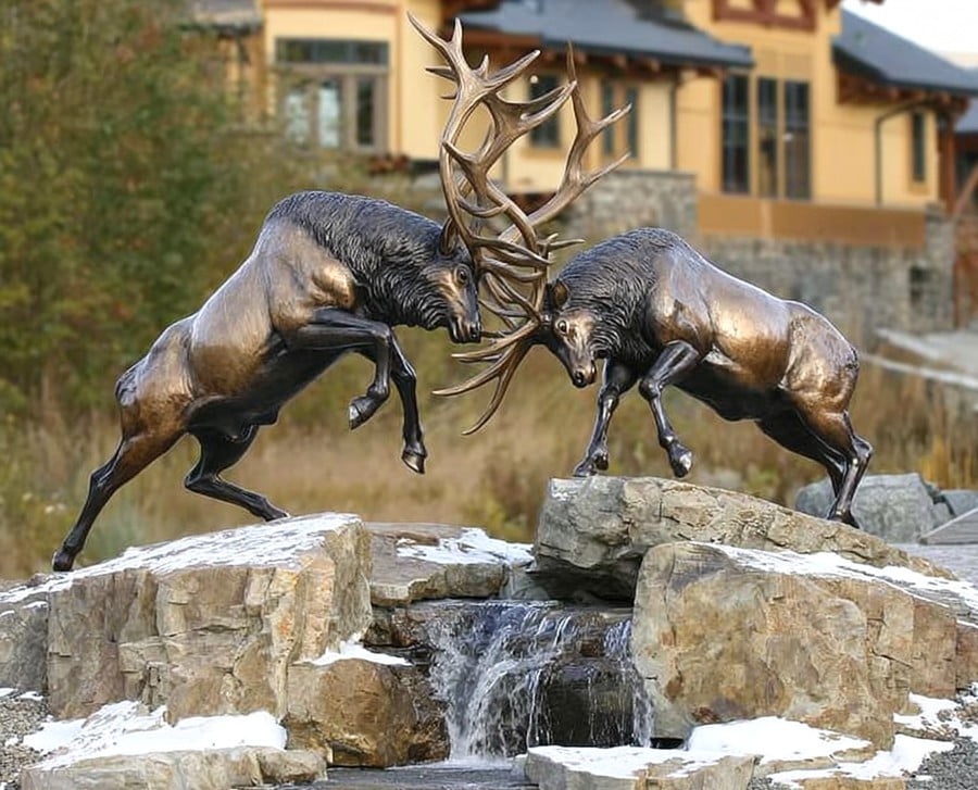wildlife large Bronze Fighting Elk Sculpture