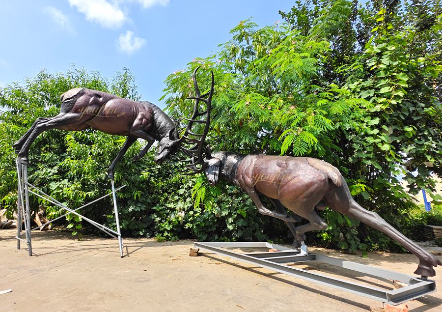 Bronze Fighting Bull Elk Sculpture BOKK-267 - Bronze Deer Sculpture - 1