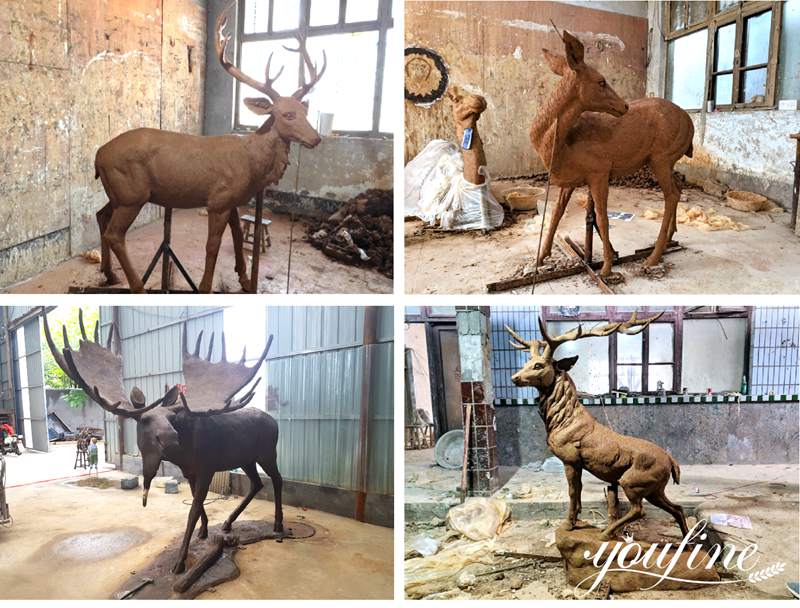 Outdoor Life Size Standing Bronze Reindeer Statue for Sale BOKK-269 - Bronze Deer Sculpture - 18