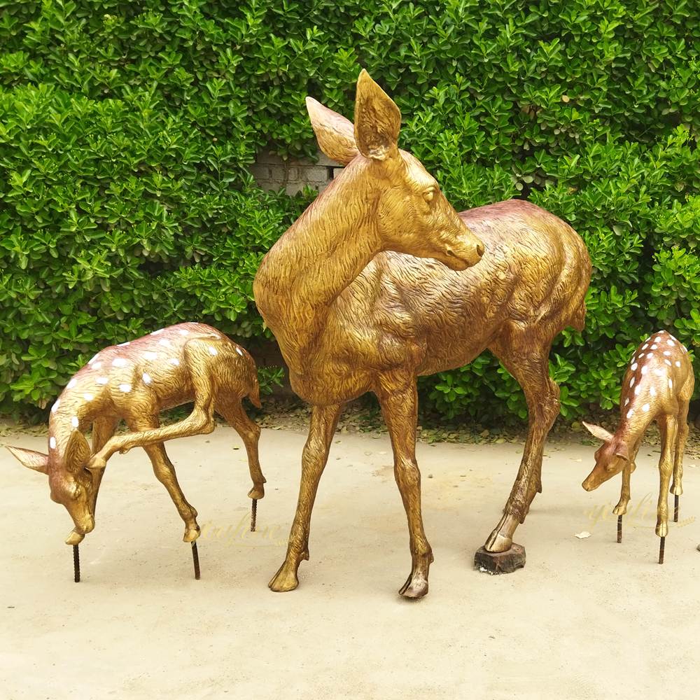 Cute lifesize Garden Bronze Doe and Fawn sculpture