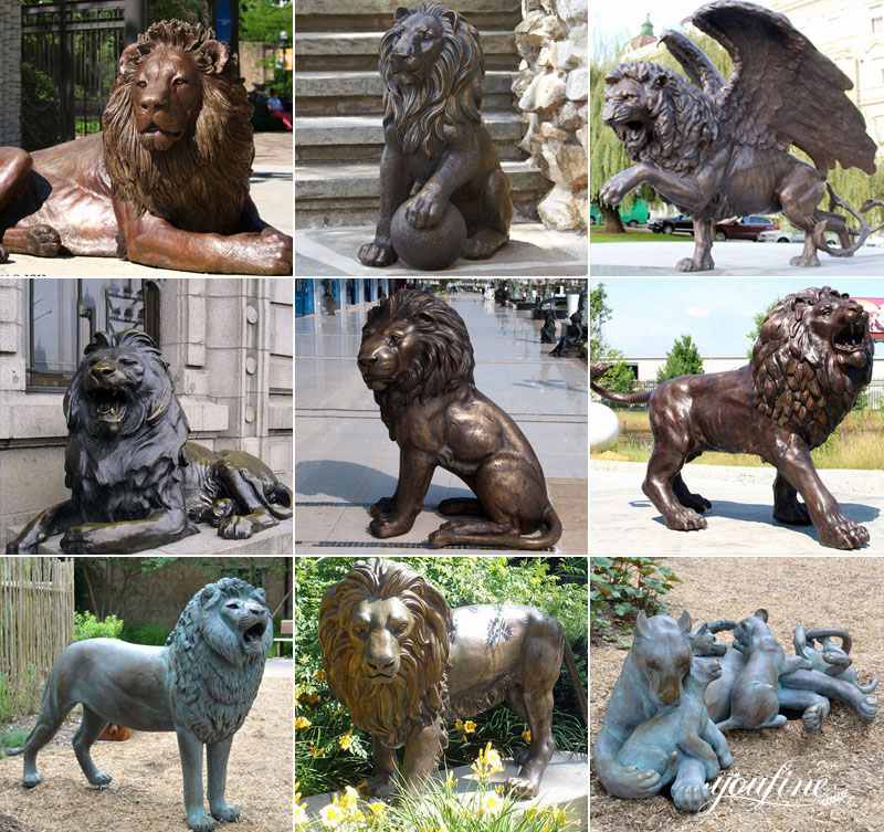 Antique Bronze Lion Statues Outdoor Manufactured  Crafts Cast Decor for Sale BOKK-944 - Bronze Lion Statues - 4