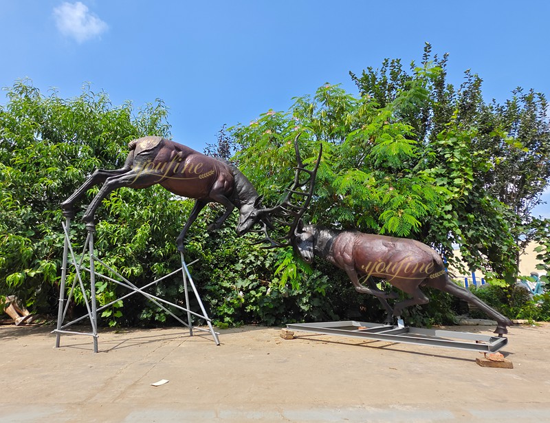 Fighting Life Size Elk Statues for Sale BOKK-277 - Bronze Deer Sculpture - 7 bronze strong Life Size Elk Statues for Sale