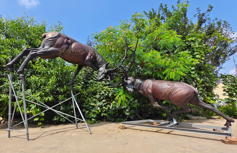 Fighting Life Size Elk Statues for Sale BOKK-277 - Bronze Deer Sculpture - 6 strong bronze Life Size Elk Statues