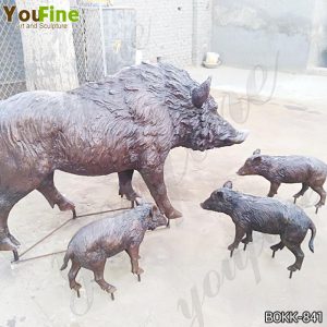 Family Group Bronze Wild Boar Sculpture Art Decor  BOKK-841