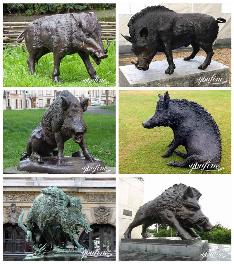 Family Group Bronze Wild Boar Sculpture Art Decor  BOKK-841 - Other Animal sculptures - 3