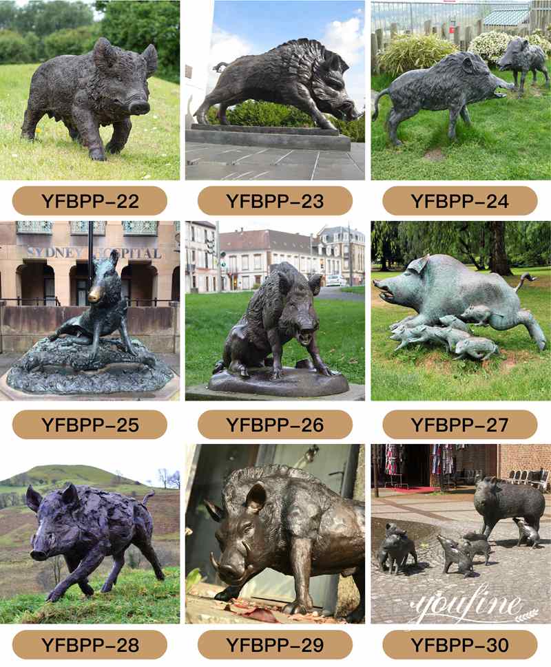 Bronze Wild Boar Statue Florence Garden Square Decor BOKK-686 - Other Animal sculptures - 3