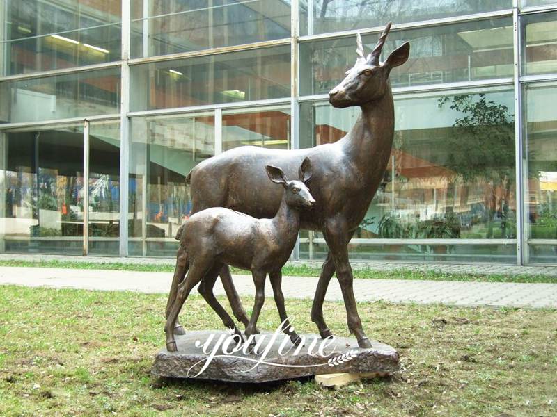 Life-size Bronze Deer Statues Mother And Baby Garden Decor for sale BOK1-026 - Bronze Deer Sculpture - 1