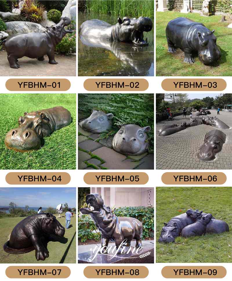 Outdoor Bronze Hippo Statue Yard Garden Decor for Sale BOKK-891 - Other Animal sculptures - 9