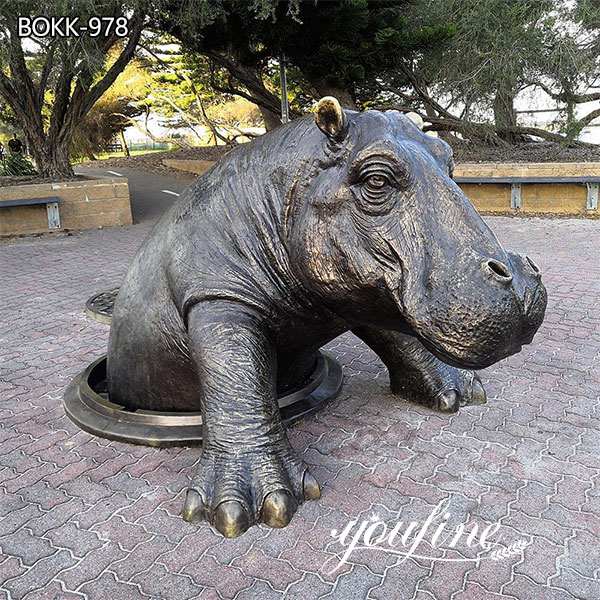 Lifesize Family Group Bronze Hippo Statue for Sale Garden Decor Art BOKK-979 - Other Animal sculptures - 3