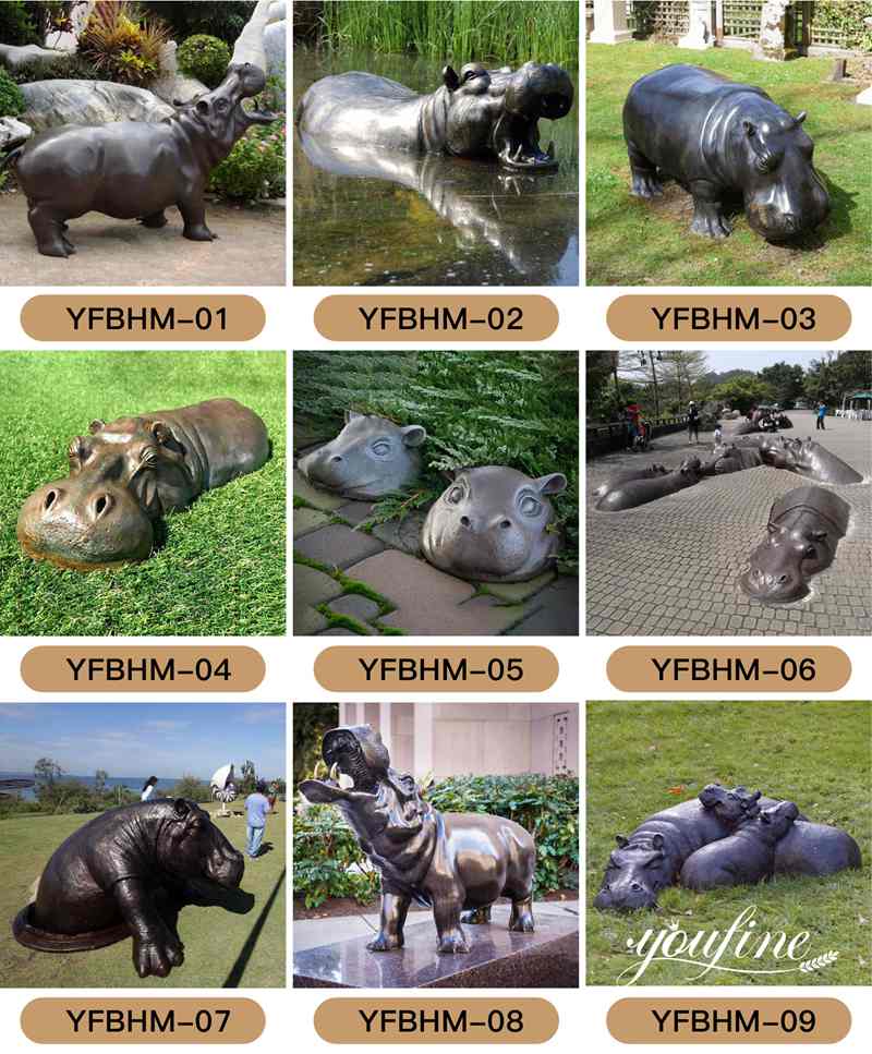 Lifesize Family Group Bronze Hippo Statue for Sale Garden Decor Art BOKK-979 - Other Animal sculptures - 8