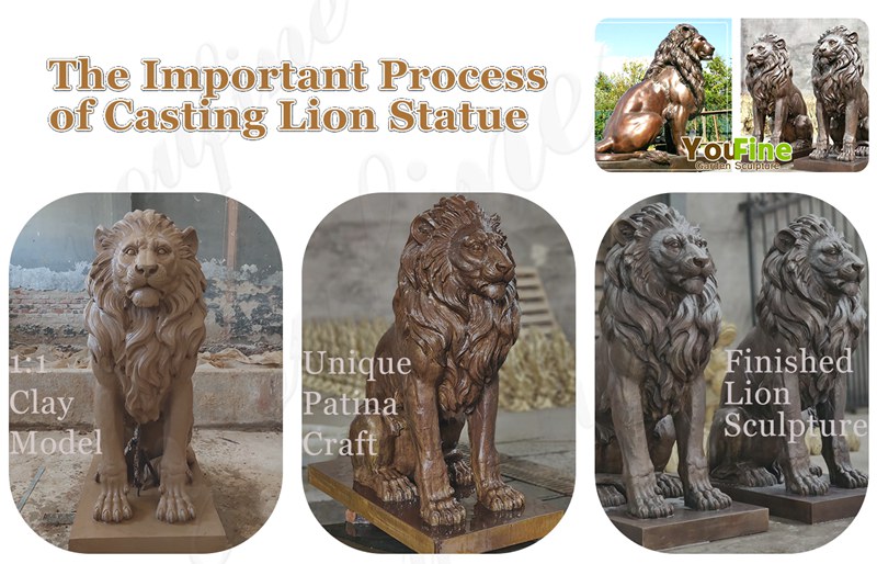 Bronze Lion Statues for Front Porch Home Decor for Sale BOK1-229 - Bronze Lion Statues - 7