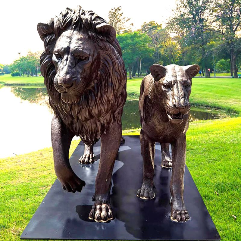 Life Size Bronze Squatting Lion Statue Outdoor for Sale BOKK-254 - Bronze Animal Sculpture - 8