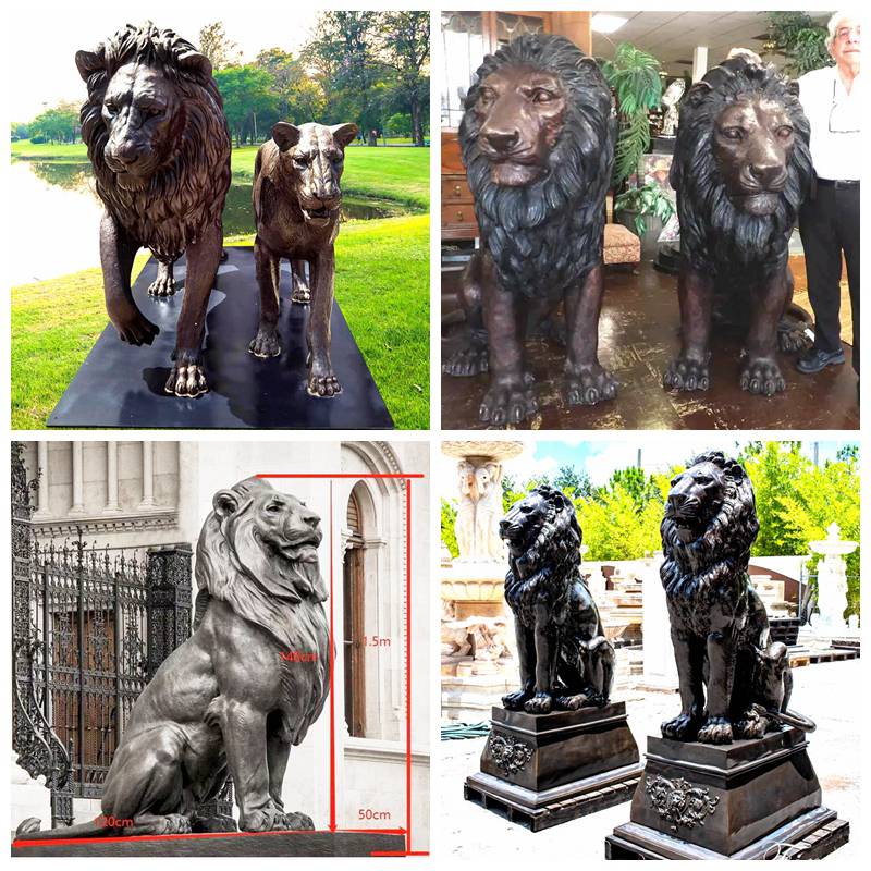 Life Size Bronze Squatting Lion Statue Outdoor for Sale BOKK-254 - Bronze Animal Sculpture - 5