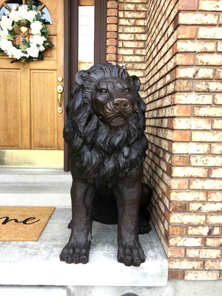 Life Size Bronze Squatting Lion Statue Outdoor for Sale BOKK-254 - Bronze Animal Sculpture - 2