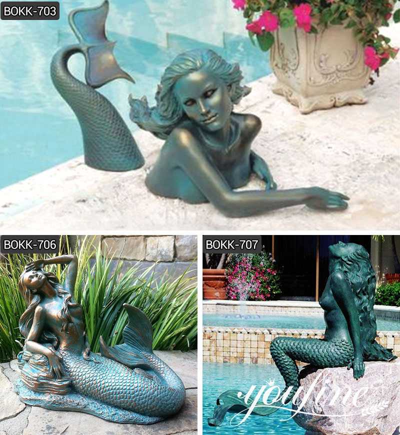 Bronze Mermaid Outdoor Pool Statues Garden Decor Factory Supplier BOKK-703 - Bronze Mermaid Sculpture - 3