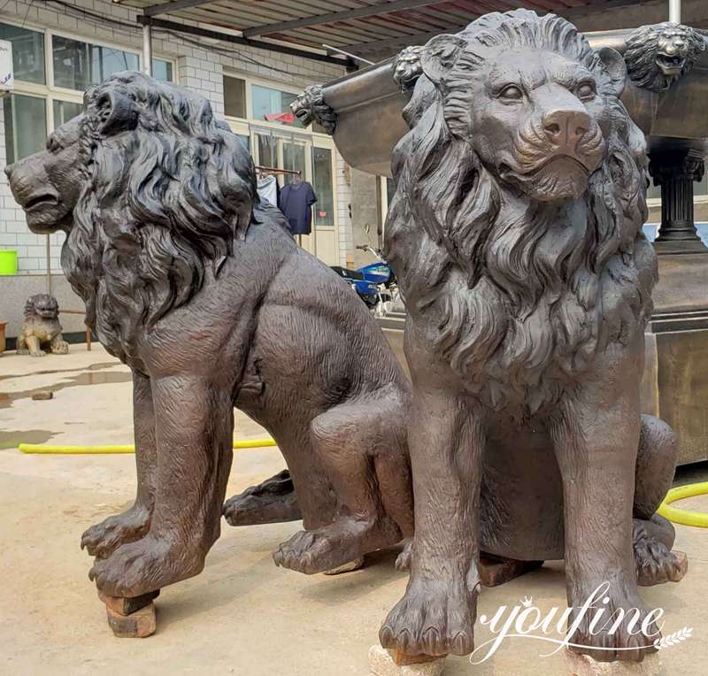 Bronze Lion Statue for Front Porch Home Driveway for Sale BOK1-149 - Bronze Lion Statues - 3