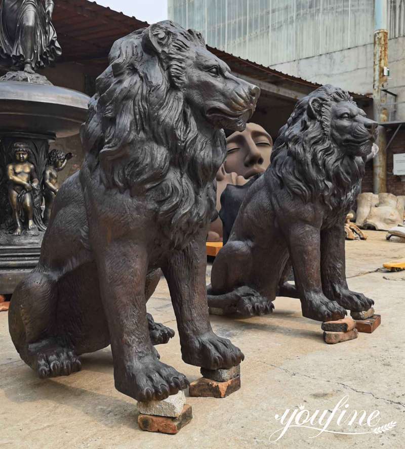 Bronze Lion Statue for Front Porch Home Driveway for Sale BOK1-149 - Bronze Lion Statues - 2