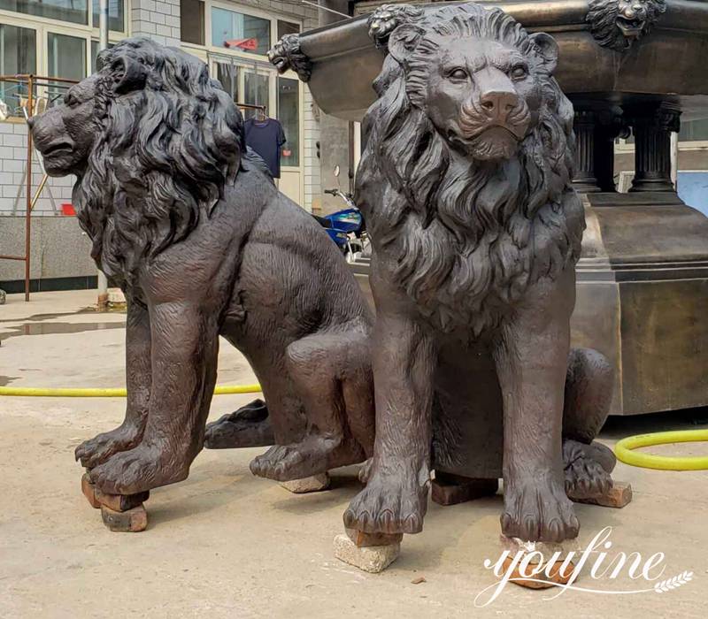 Bronze Lion Statue for Front Porch Home Driveway for Sale BOK1-149 - Bronze Lion Statues - 1