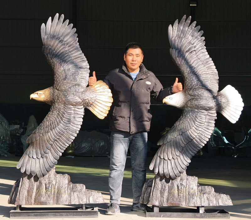 Bronze Eagle statue with Outstretched Wings in Mid-Flight