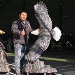 Bronze Eagle with Outstretched Wings in Mid-Flight