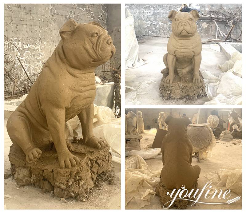 Bronze Life-size Garden Bulldog Statue Santa Paws Christmas Art for Sale BOK1-258 - Bronze Dog Sculpture - 5