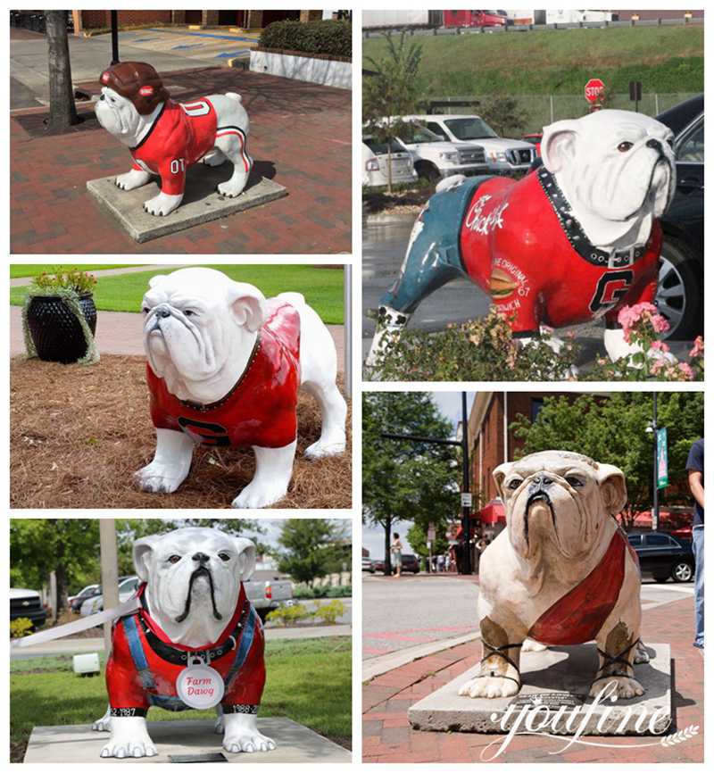 Bronze Life-size Garden Bulldog Statue Santa Paws Christmas Art for Sale BOK1-258 - Bronze Dog Sculpture - 3