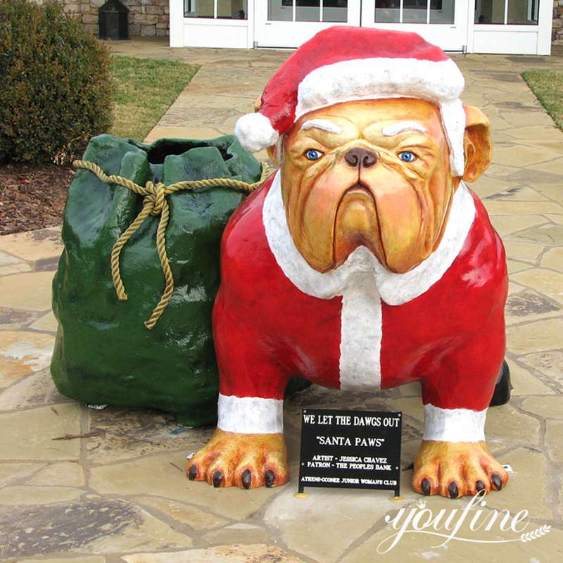 Bronze Life-size Garden Bulldog Statue Santa Paws Christmas Art for Sale BOK1-258 - Bronze Dog Sculpture - 1