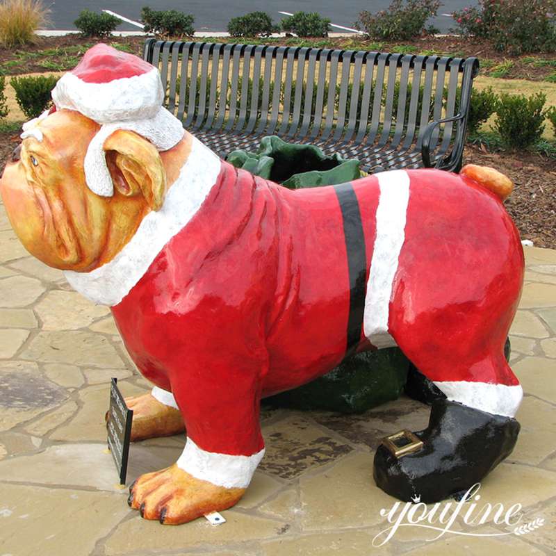 Bronze Life-size Garden Bulldog Statue Santa Paws Christmas Art for Sale BOK1-258 - Bronze Dog Sculpture - 2