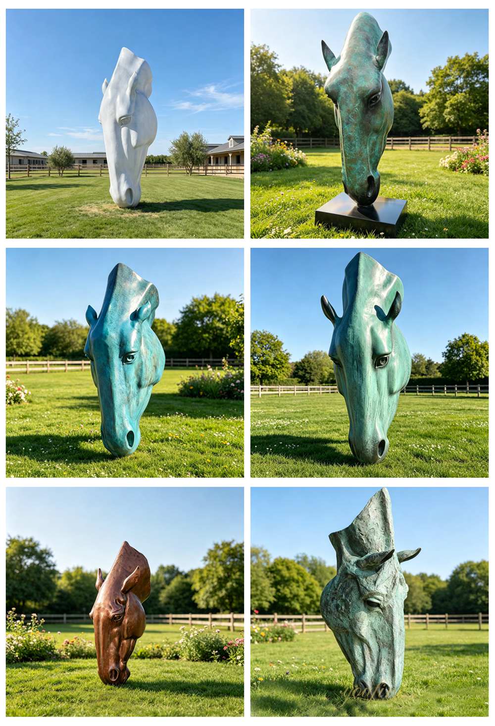 different patina Still Water Horse Head Statue