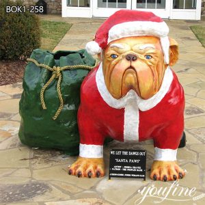 Bronze Life-size Garden Bulldog Statue Santa Paws Christmas Art for Sale BOK1-258